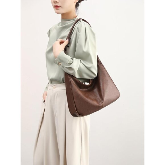 Hobo Bags for Women Foldable Vegan Leather Shoulder Handbag Slouchy Tote Crossbo - Picture 7 of 9